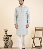 Greyish blue embroidered kurtas