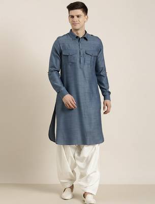 Denim blue cotton pathani with salwar 2