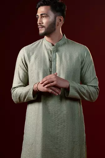 Greenish grey embroidered kurtas