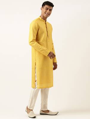 Yellow embroidered kurtas 4