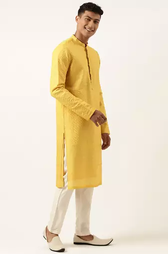 Yellow embroidered kurtas