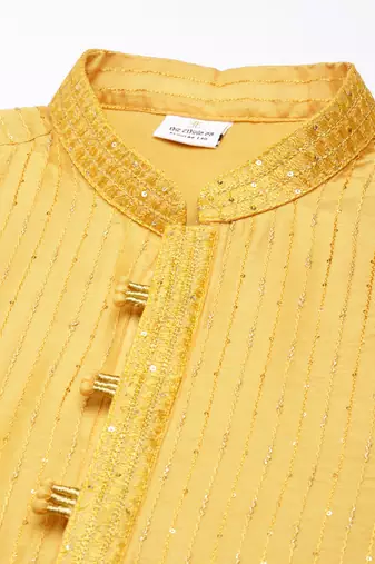 Mustard yellow embroidered kurtas
