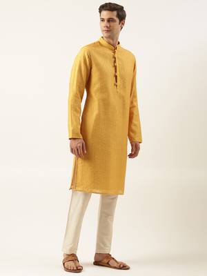 Mustard yellow embroidered kurtas 4