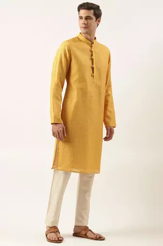 Mustard yellow embroidered kurtas