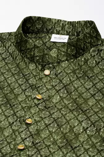 Olive printed sequin embroidered kurtas