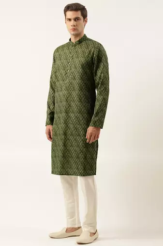 Olive printed sequin embroidered kurtas