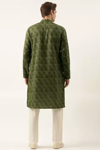 Olive printed sequin embroidered kurtas