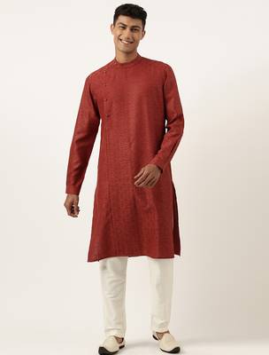 Rust cotton jacquard angrakha kurtas 1