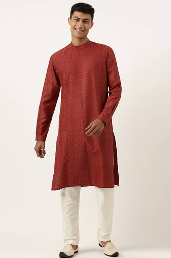 Rust cotton jacquard angrakha kurtas