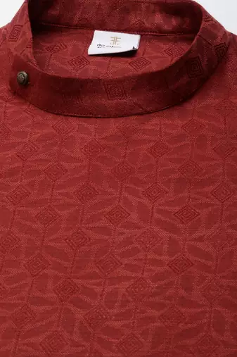 Rust cotton jacquard angrakha kurtas