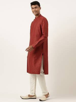 Rust cotton jacquard angrakha kurtas 3