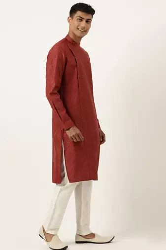 Rust cotton jacquard angrakha kurtas