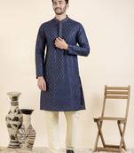 Navy zigzag embroidered kurtas