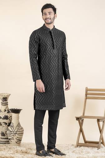 Black zigzag embroidered kurtas