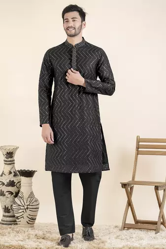 Black zigzag embroidered kurtas