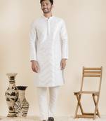 White silk mirror embroidered kurtas