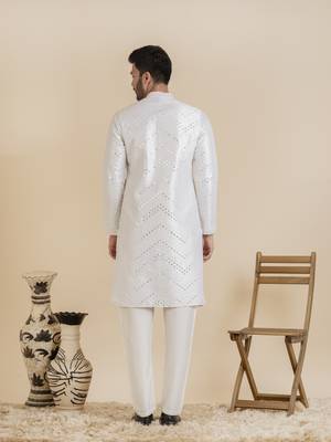 White silk mirror embroidered kurtas 2