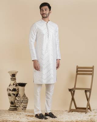 White silk mirror embroidered kurtas 4