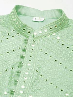 Light green silk mirror embroidered kurtas 2
