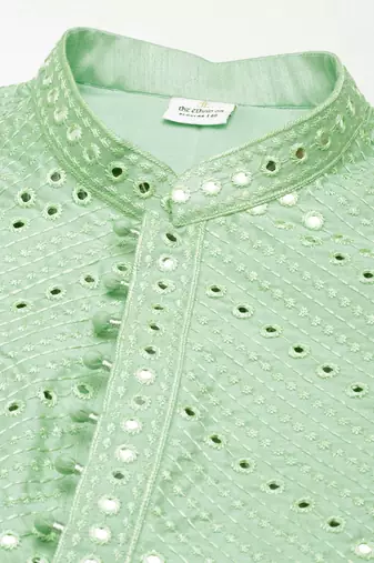 Light green silk mirror embroidered kurtas