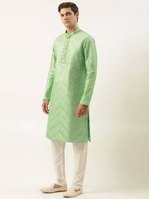 Light green silk mirror embroidered kurtas 3
