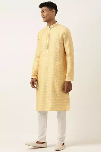 Yellow ikat printed kurtas