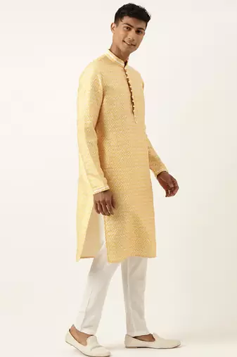 Yellow ikat printed kurtas
