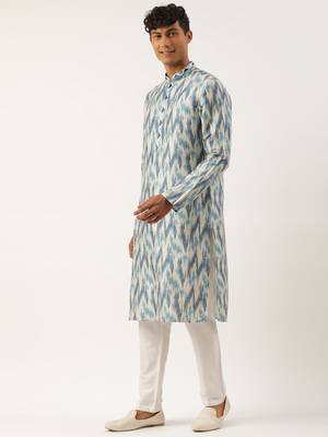 Blue ikat printed kurtas 3