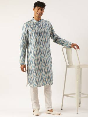 Blue ikat printed kurtas 4