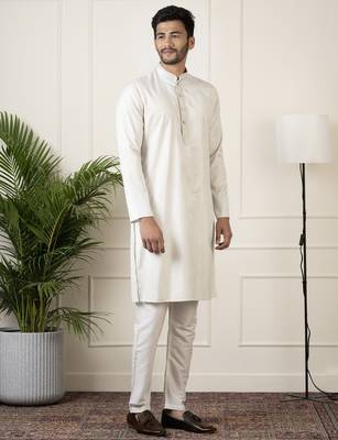 Off white jacquard embroidered kurtas 4