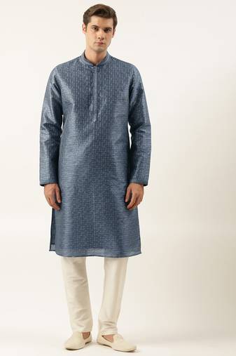 Grey embroidered silk kurtas
