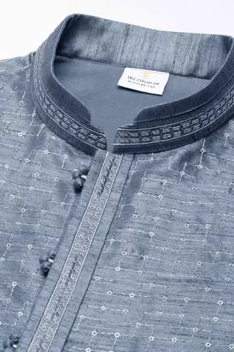 Grey embroidered silk kurtas