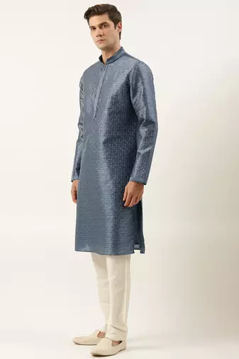 Grey embroidered silk kurtas