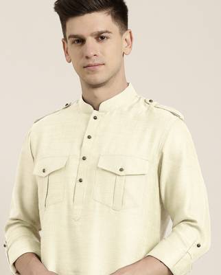 Cream cotton short pathani 1