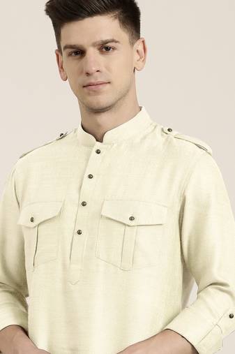 Cream cotton short pathani