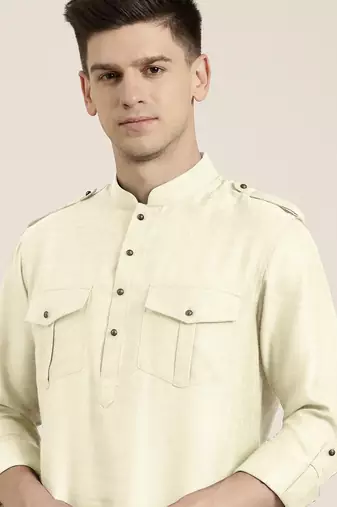 Cream cotton short pathani