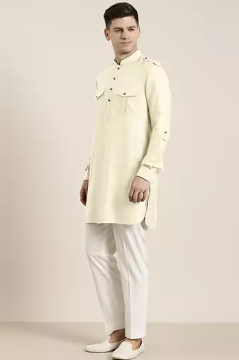 Cream cotton short pathani