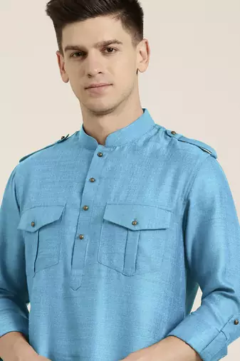 Blue light cotton short pathani