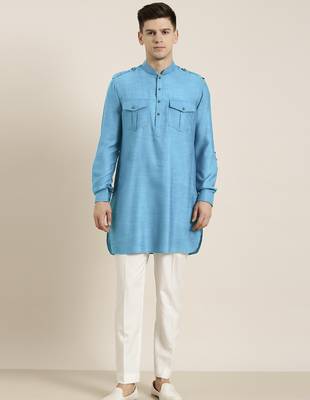 Blue light cotton short pathani 2