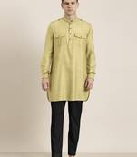 Greenish beige cotton short pathani