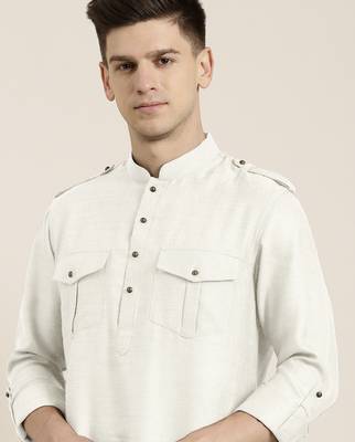 Off white cotton short pathani 1