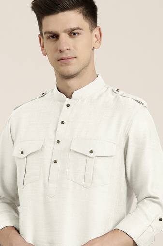Off white cotton short pathani