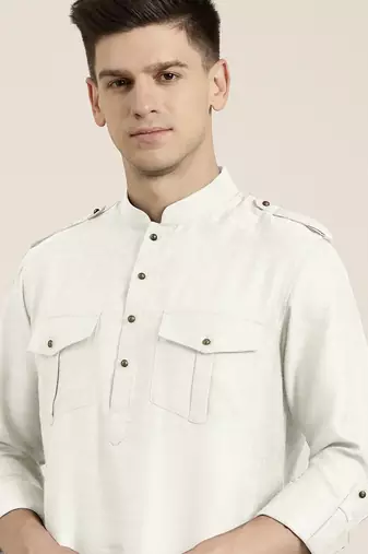 Off white cotton short pathani