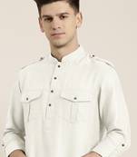 Off white cotton short pathani