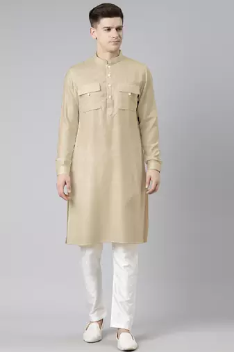 Beige pathani kurtas
