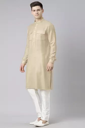 Beige pathani kurtas