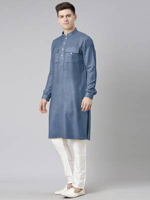 Denim blue pathani kurtas 3