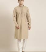 Beige cotton dori embroidered kurtas