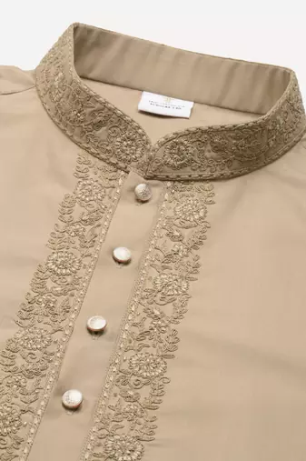 Beige cotton dori embroidered kurtas