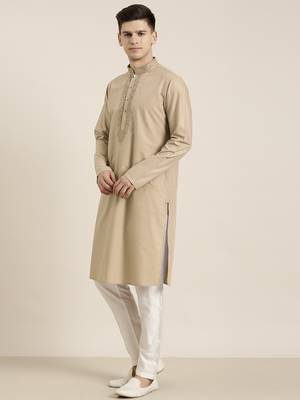 Beige cotton dori embroidered kurtas 3